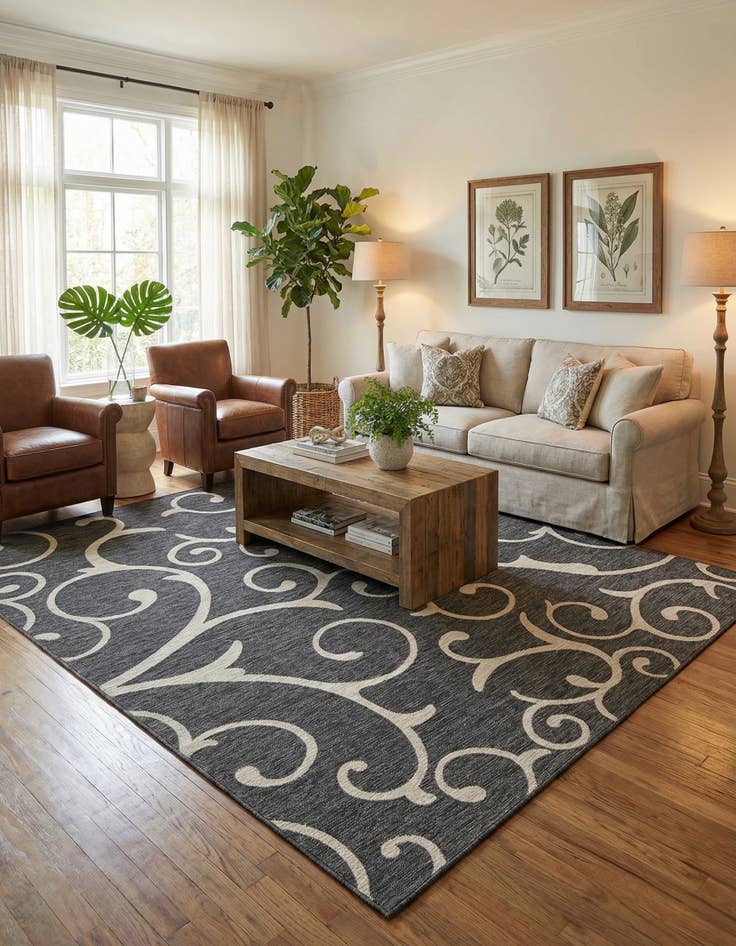 Detail image of 10' 8 x 10' 8  Washable Botanical Indoor / Outdoor Square Rug