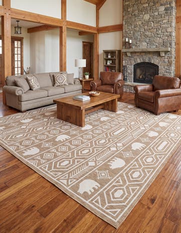 Taupe Easy-Clean Southwestern Indoor / Outdoor Square Rug