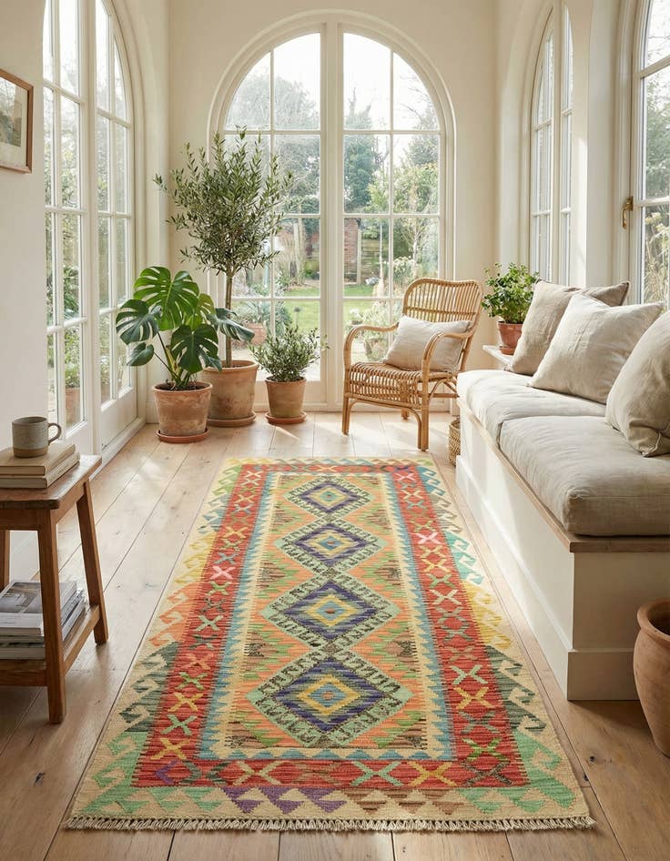 Detail image of 3' 5 x 6' 7  Hand Woven Kilim Maymana Wool Runner Rug