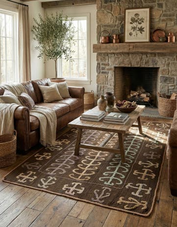 4' 4 x 6' 3 Hand Woven Kilim Suzani Wool Rug