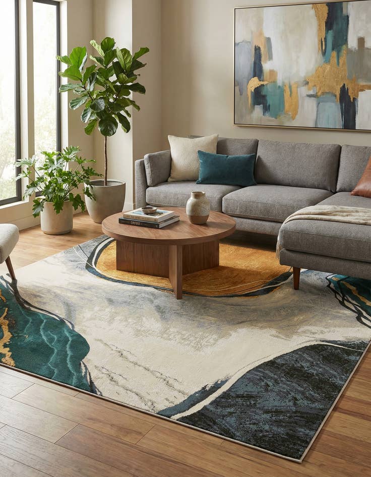 Detail image of  7' 10 x 7' 10  Washable Modern Indoor / Outdoor Square Rug