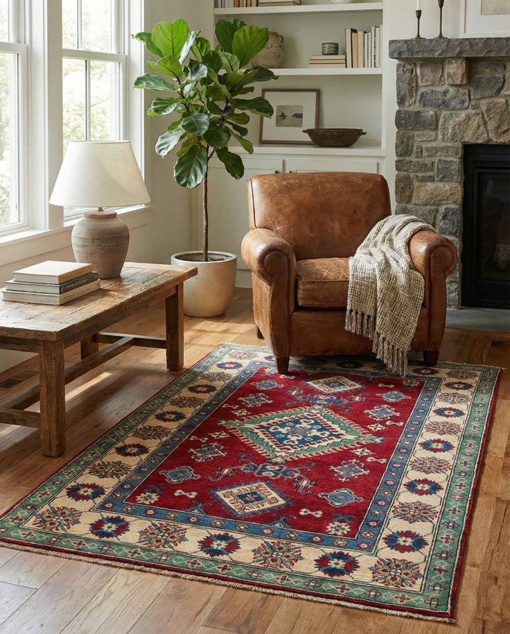 Detail image of 3' 9 x 5' 10 Hand Knotted Kazak Rug