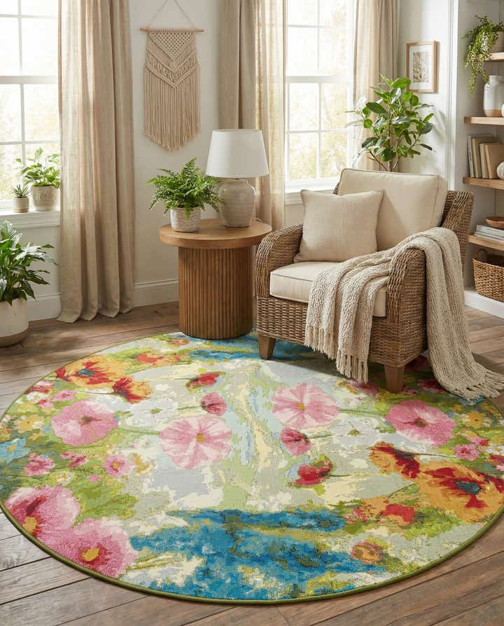 5' x 5' Easy-Clean Botanical Indoor / Outdoor Round Rug