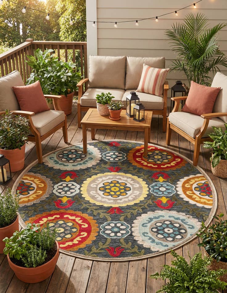 Detail image of 7' 10 x 7' 10 Easy-Clean Casablanca Indoor / Outdoor Round Rug