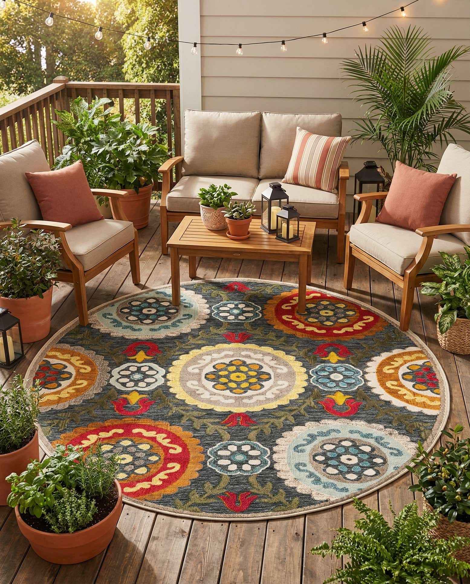 7' 10 x 7' 10 Easy-Clean Casablanca Indoor / Outdoor Round Rug