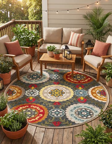 7' 10 x 7' 10 Easy-Clean Casablanca Indoor / Outdoor Round Rug