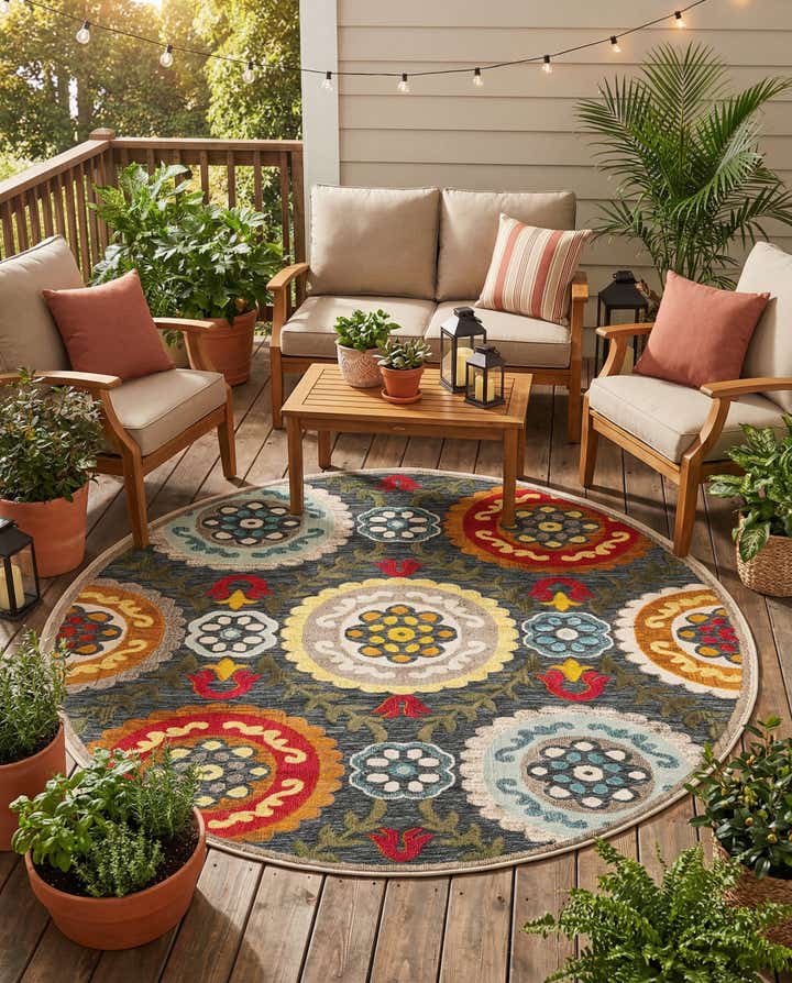 7' 10 x 7' 10 Easy-Clean Casablanca Indoor / Outdoor Round Rug
