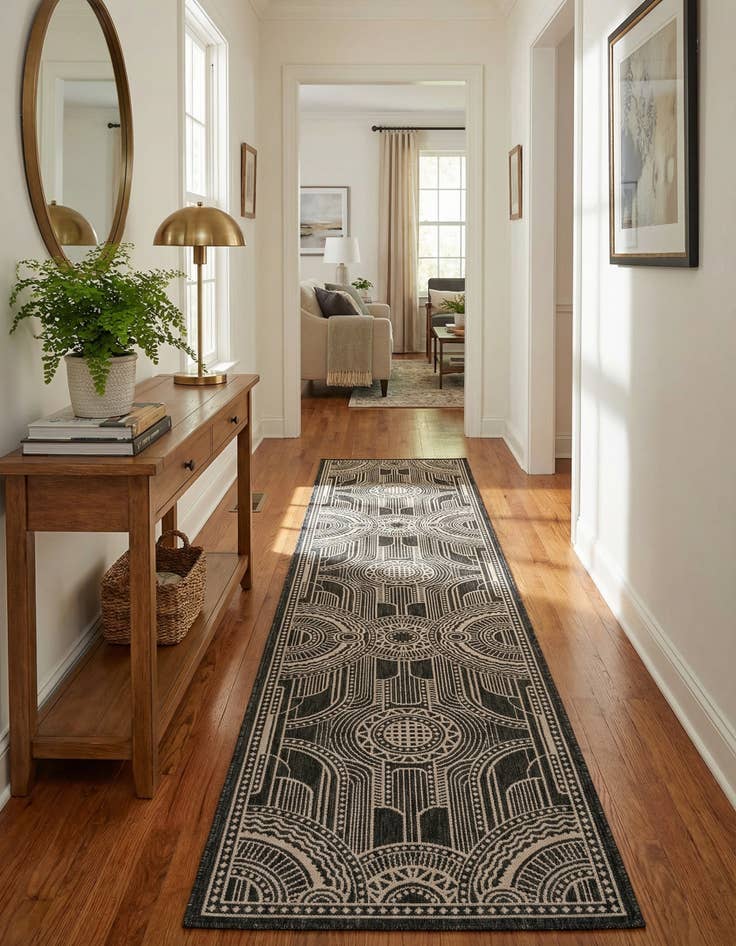 Detail image of  2' 7 x 12'  Washable Traditional Indoor / Outdoor Runner Rug