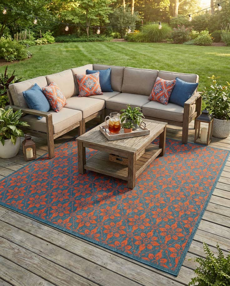Detail image of 7' 10 x 7' 10 Easy-Clean Lattice Indoor / Outdoor Square Rug