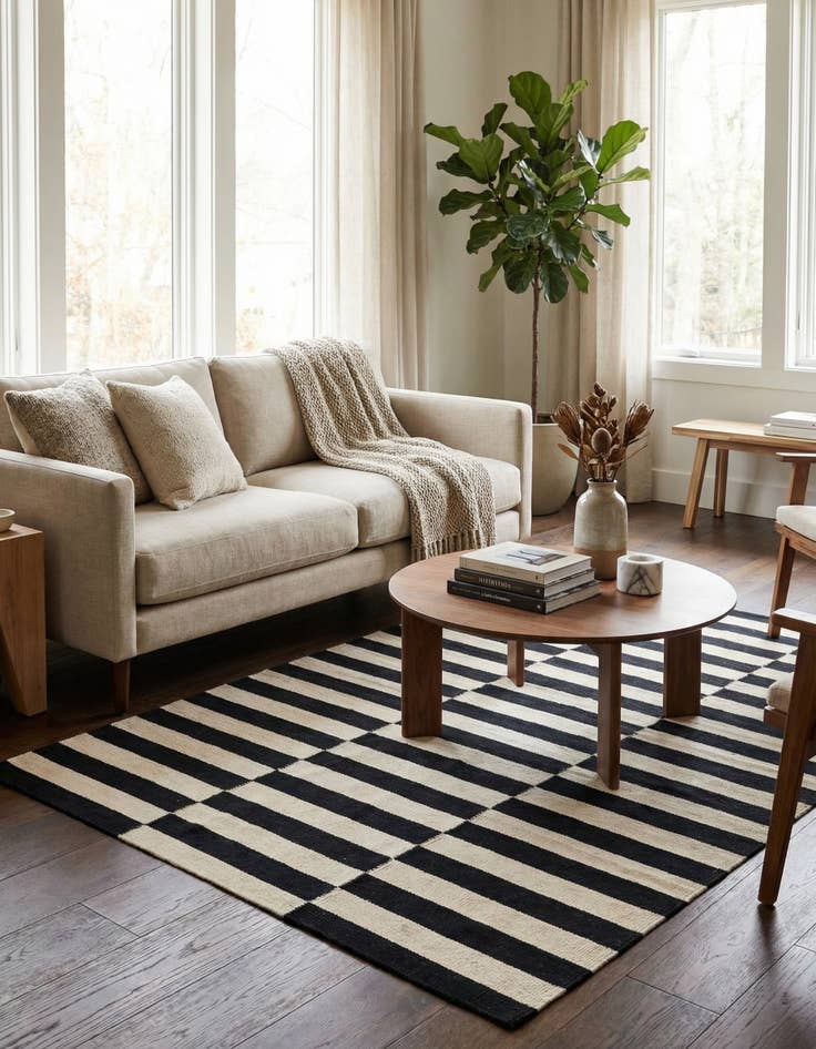 Detail image of 4' 3 x 6'  Hand Woven Kilim Modern Wool Rug