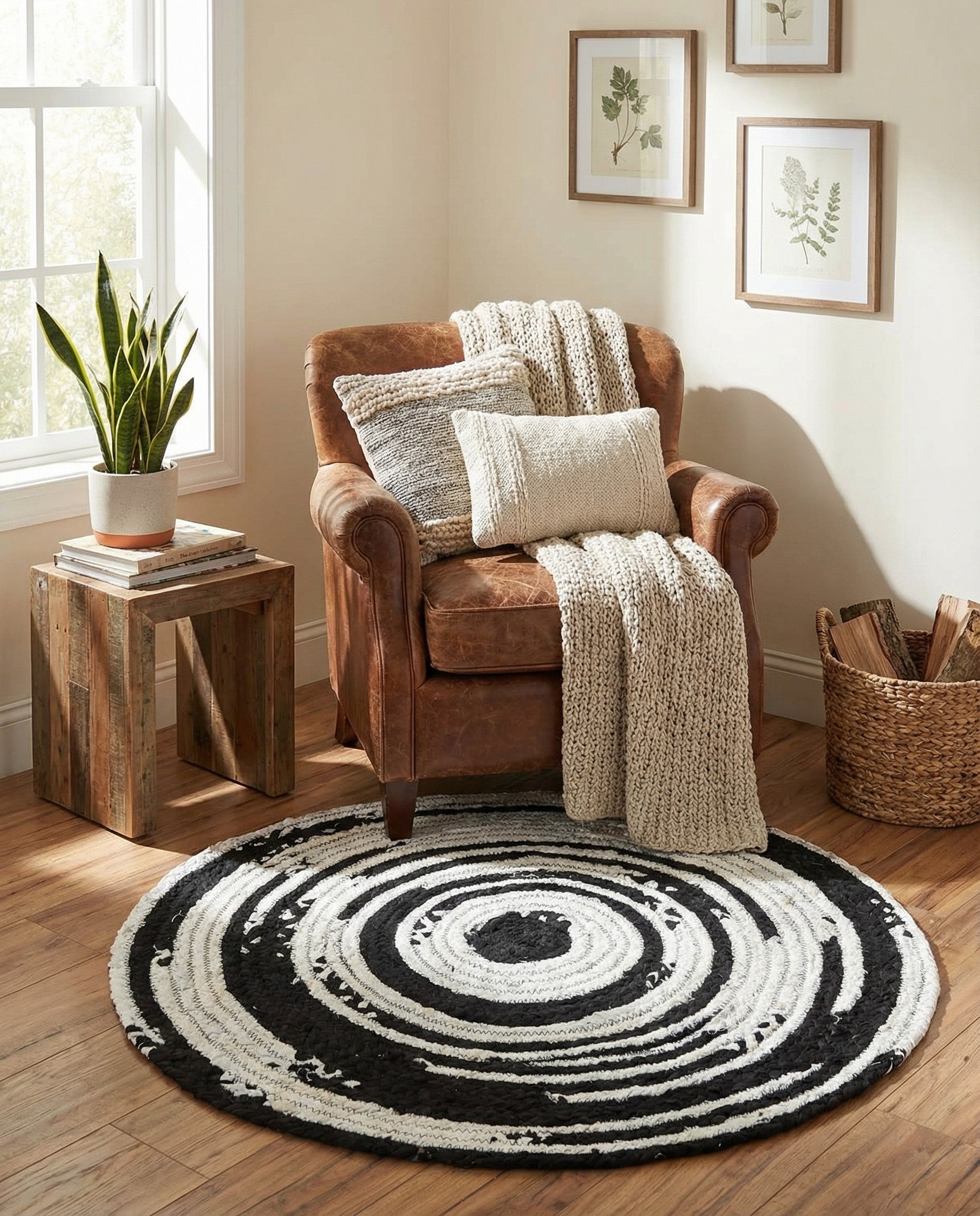  3' 3 x 3' 3  Hand Braided Chindi Round Rug