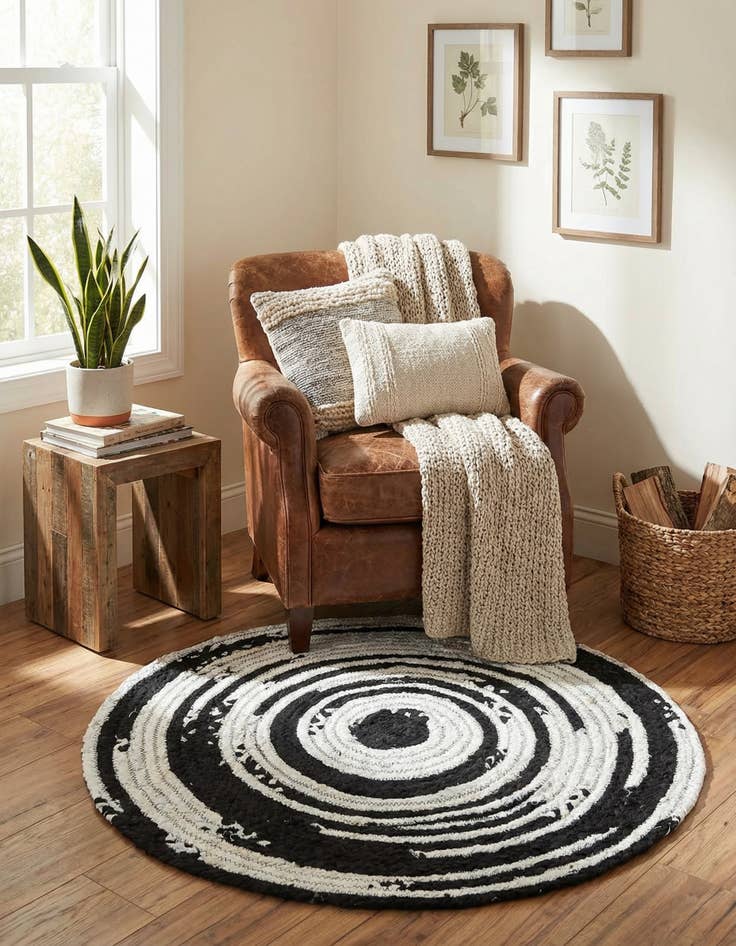 Detail image of 3' 3 x 3' 3  Hand Braided Chindi Round Rug