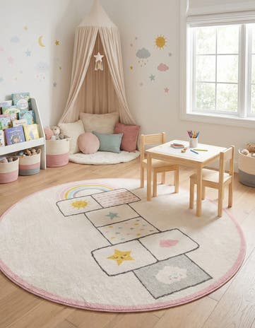 7' 10 x 7' 10 Hopscotch Whimsy Kids Round Rug