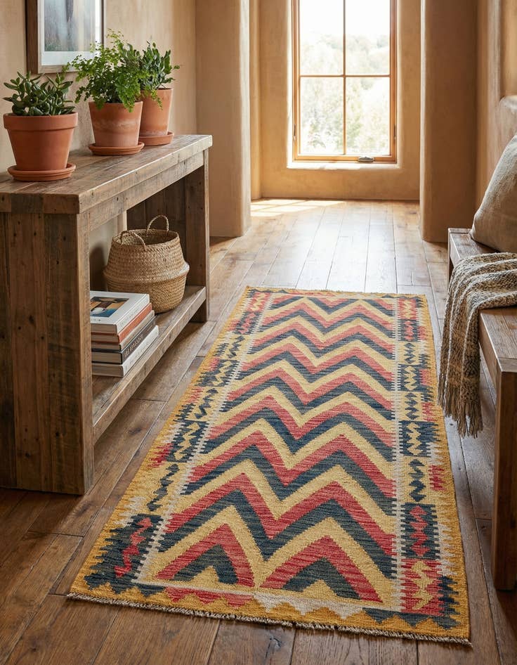Detail image of 3' 3 x 6' 5  Hand Woven Kilim Maymana Wool Runner Rug