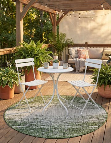 Green Easy-Clean Modern Indoor / Outdoor Round Rug