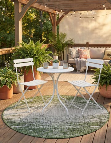 Green Easy-Clean Modern Indoor / Outdoor Round Rug