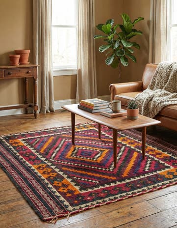 4' 5 x 4' 8 Hand Woven Kilim Fars Wool Square Rug