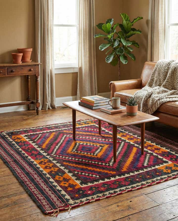 4' 5 x 4' 8 Hand Woven Kilim Fars Wool Square Rug