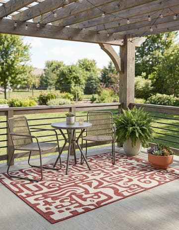 Rust Red Easy-Clean Modern Indoor / Outdoor Rug