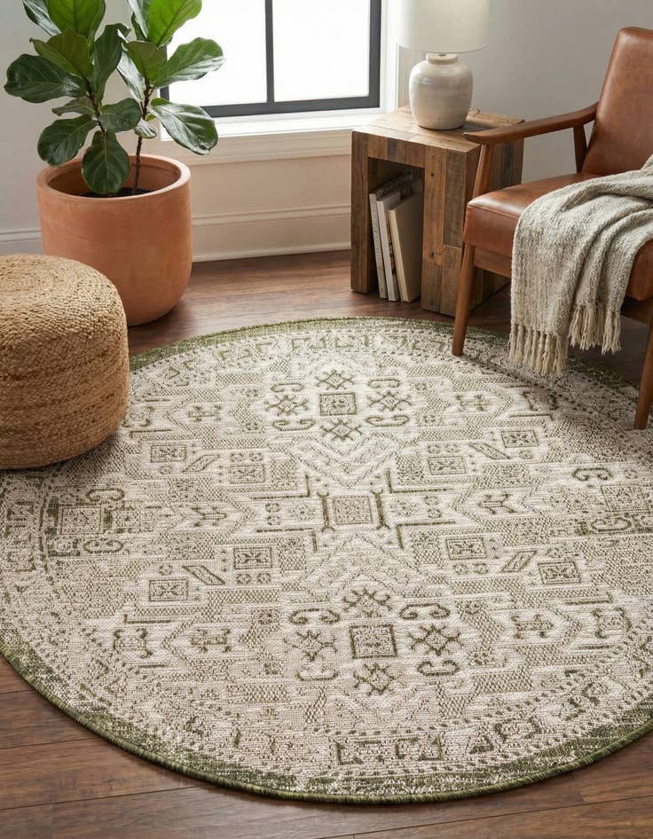 Detail image of 4' x 4'  Washable Aztec Indoor / Outdoor Round Rug