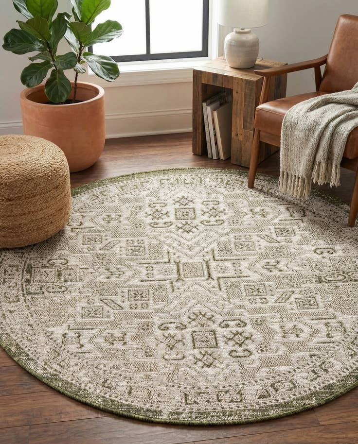 Detail image of 4' x 4' Easy-Clean Aztec Indoor / Outdoor Round Rug