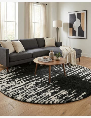 Black and White Serenity Shag Round Rug