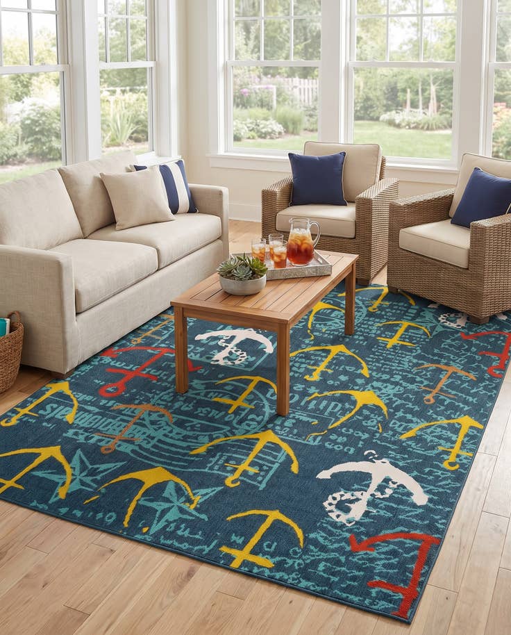 Detail image of 7' 10 x 10' Easy-Clean Coastal Indoor / Outdoor Rug