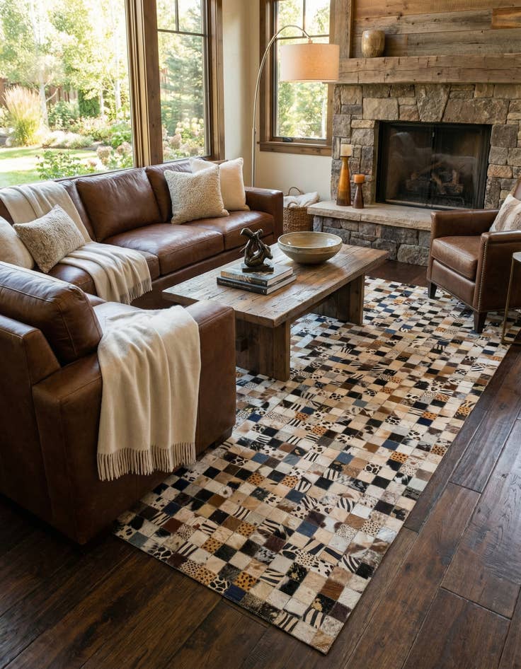 Detail image of  5' 1 x 8' Cowhide Leather Rug