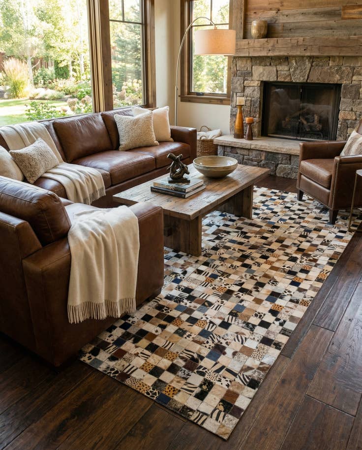 Detail image of 5' 1 x 8' Cowhide Leather Rug