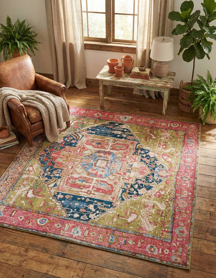 Detail image of 6' x 6'  Washable Traditional Indoor / Outdoor Square Rug