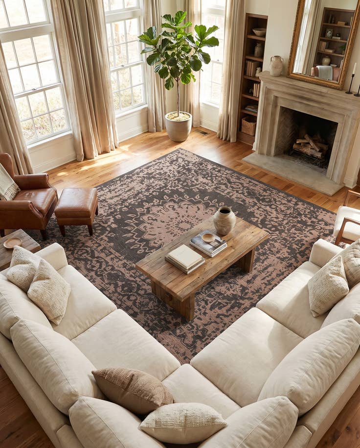 Detail image of 13' x 13' Easy-Clean Traditional Indoor / Outdoor Square Rug