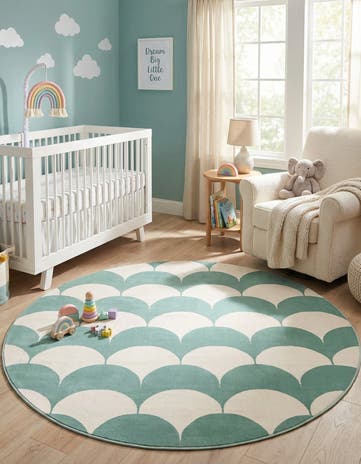 Soft Green Whimsy Kids Round Rug