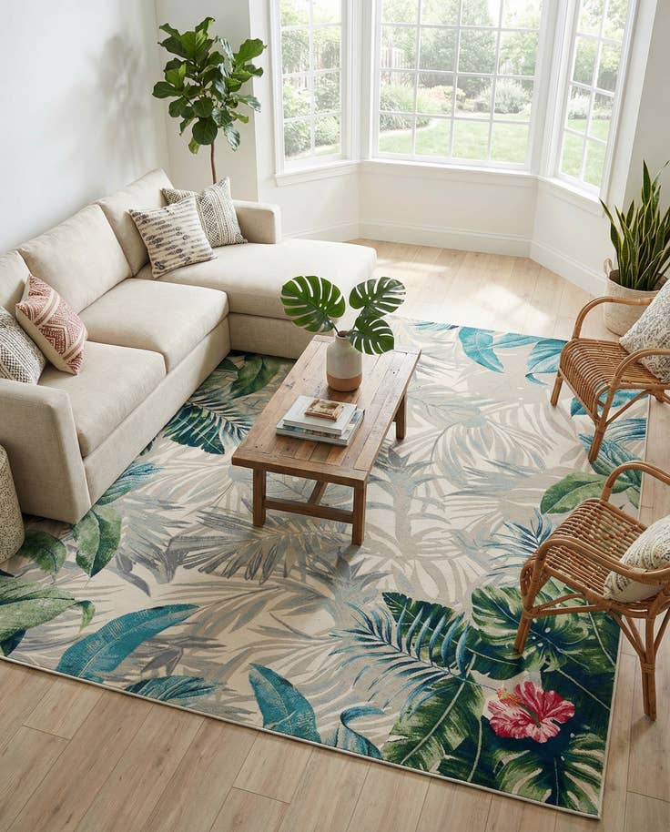 Detail image of 10' x 12' Easy-Clean Botanical Indoor / Outdoor Rug