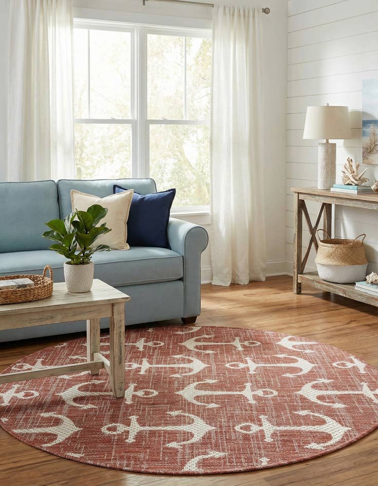 Detail image of 3' x 3'  Washable Coastal Indoor / Outdoor Round Rug