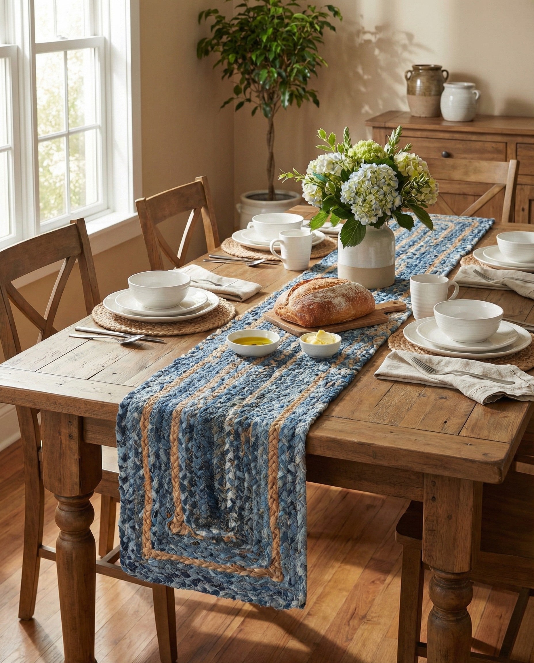  1' 2 x 6' 1  Hand Braided Chindi Table Runner Rug