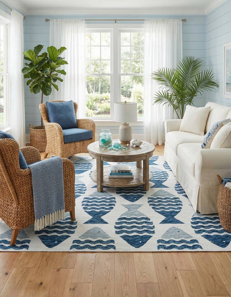 Detail image of 7' 10 x 7' 10  Washable Coastal Indoor / Outdoor Square Rug