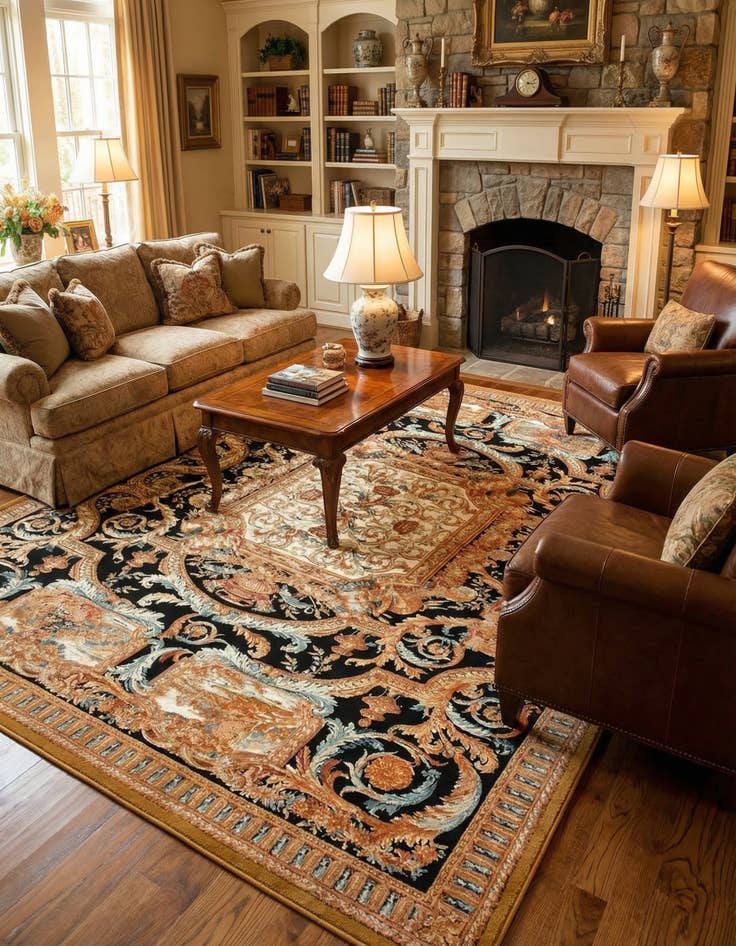 Detail image of 9' x 12' Easy-Clean Traditional Indoor / Outdoor Rug