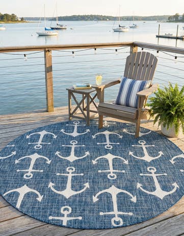 6' x 6' Easy-Clean Coastal Indoor / Outdoor Round Rug