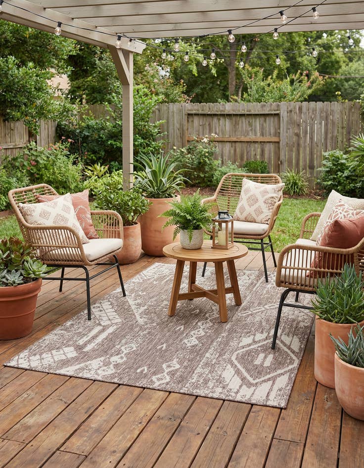 Detail image of  5' 3 x 8'  Washable Bohemian Indoor / Outdoor Rug