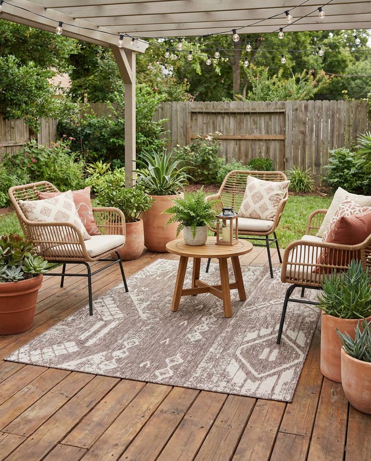 Detail image of 5' 3 x 8' Easy-Clean Bohemian Indoor / Outdoor Rug