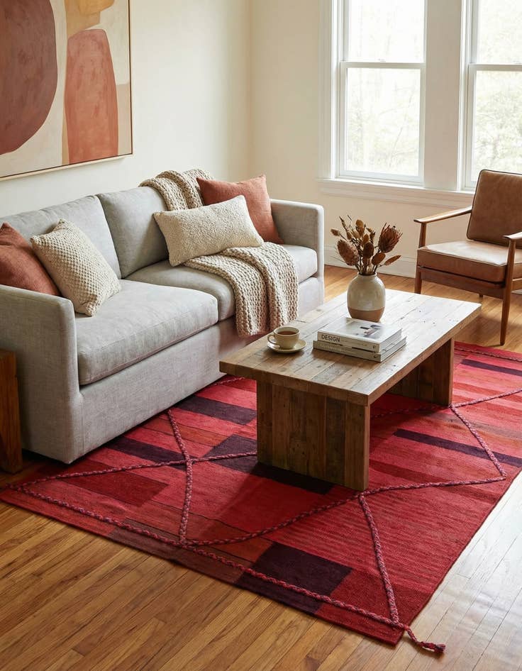 Detail image of 4' 8 x 6' 4  Hand Woven Kilim Modern Wool Rug