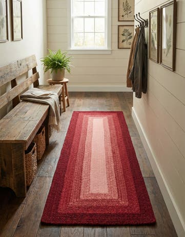 Red Handmade Hand Braided Wool Runner Rug