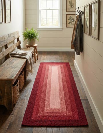 Red Handmade Hand Braided Wool Runner Rug