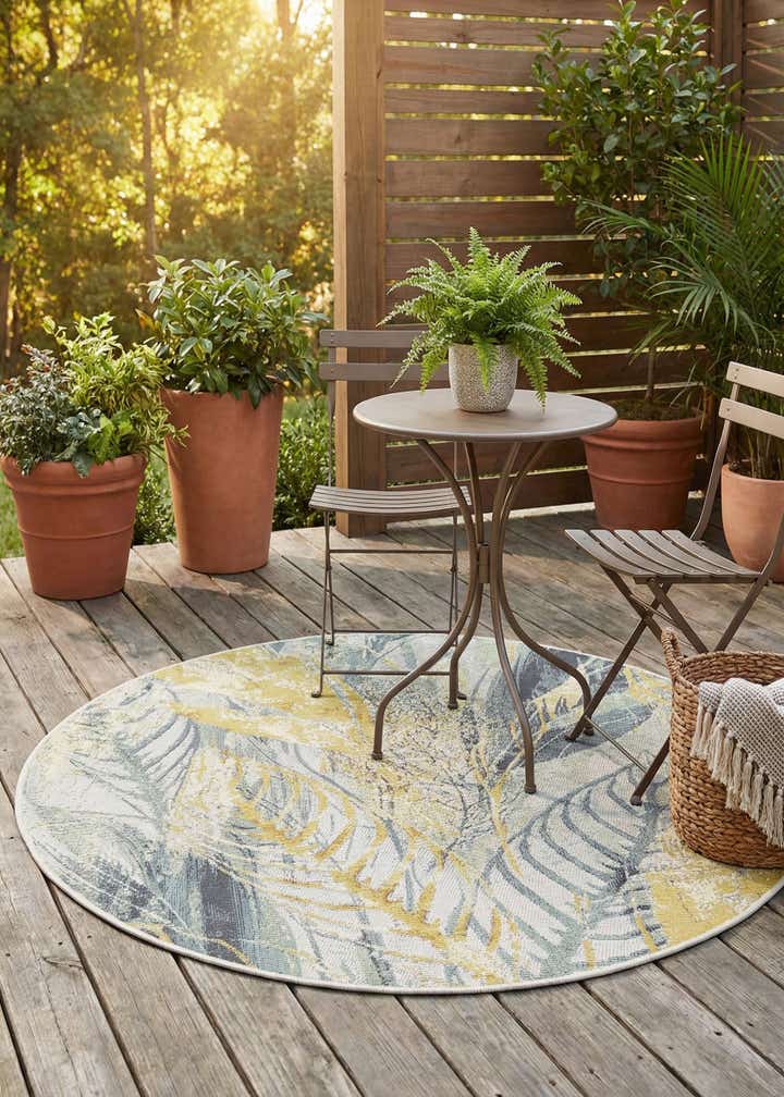 4' x 4' Easy-Clean Botanical Indoor / Outdoor Round Rug