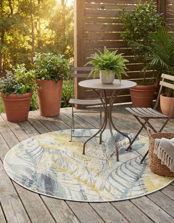 Detail image of 4' x 4'  Washable Botanical Indoor / Outdoor Round Rug