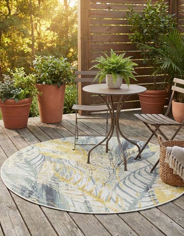 4' x 4' Easy-Clean Botanical Indoor / Outdoor Round Rug