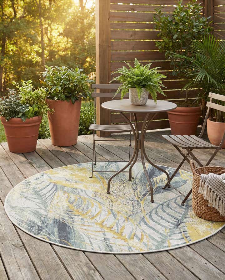 4' x 4' Easy-Clean Botanical Indoor / Outdoor Round Rug