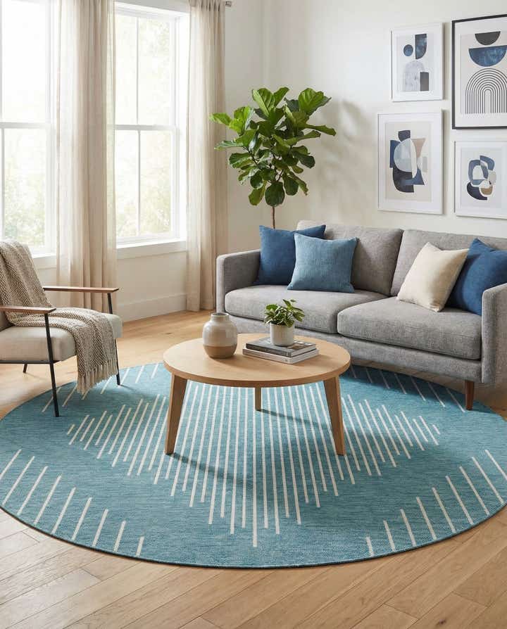 7' 10 x 7' 10 Easy-Clean Modern Indoor / Outdoor Round Rug