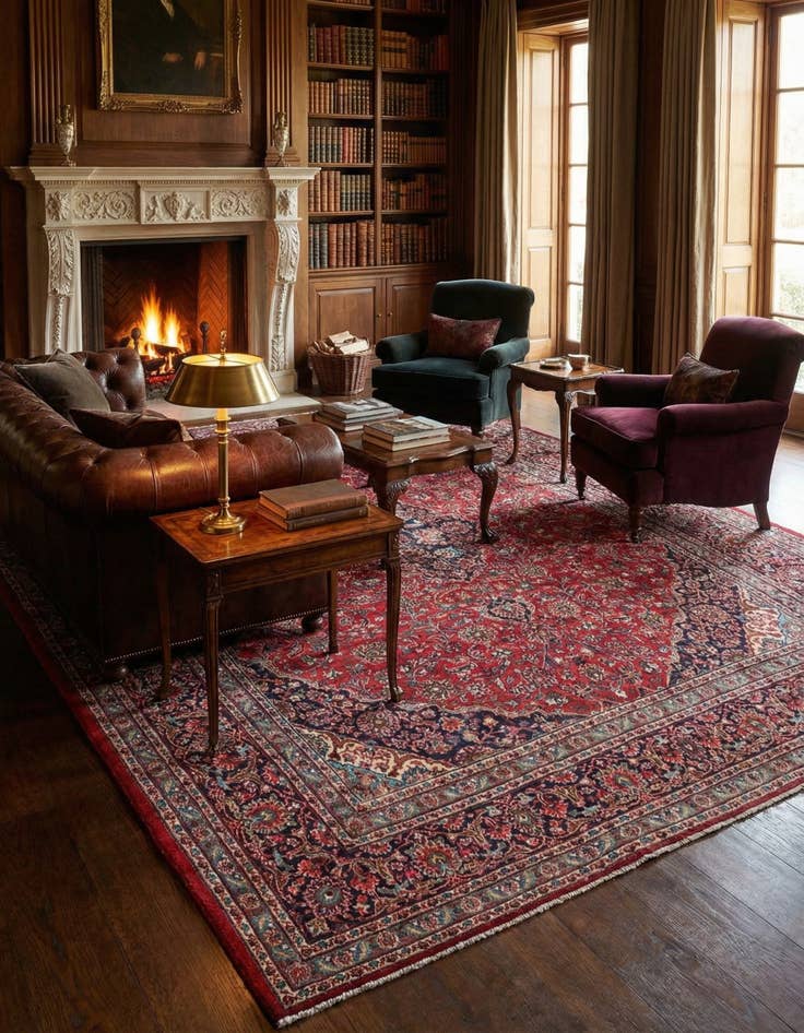 Detail image of 9' 8 x 13'  Hand Knotted Mashad Persian Wool Rug