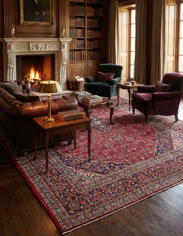 9' 8 x 13' Hand Knotted Mashad Persian Wool Rug